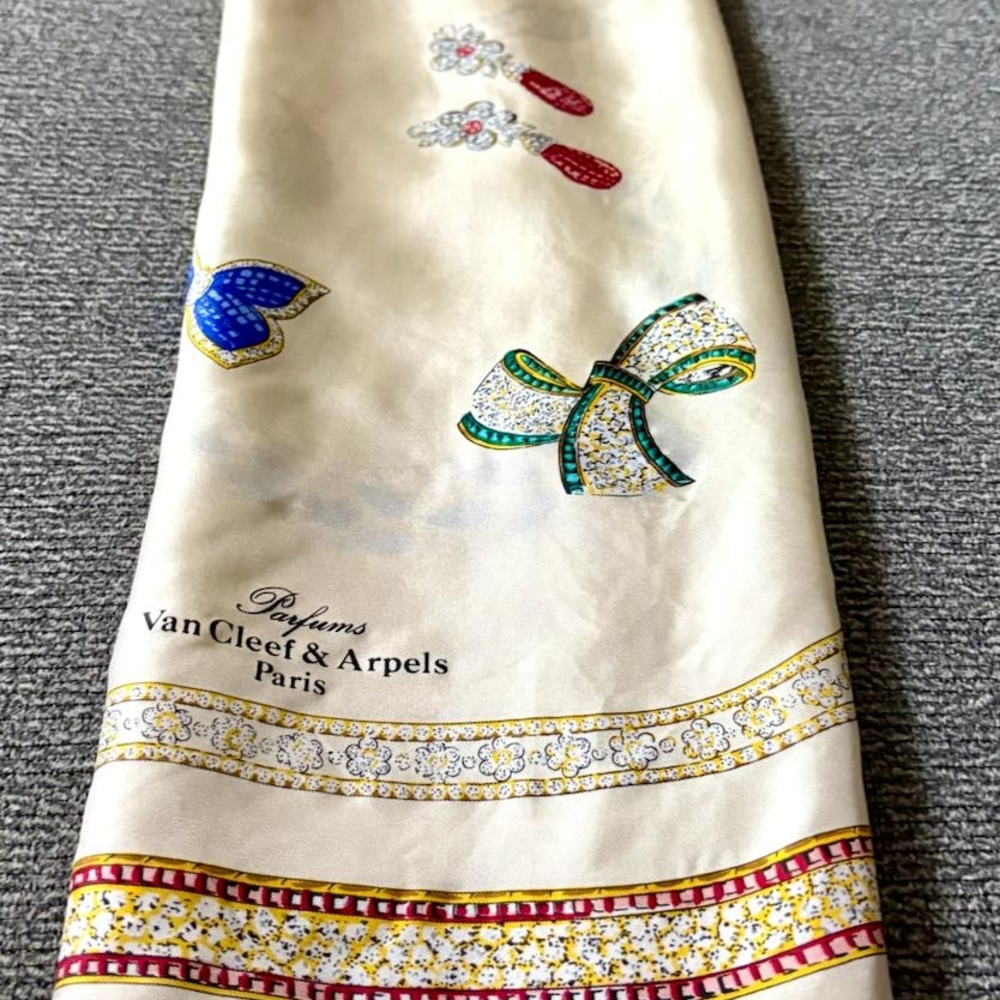 Van Cleef & Arpels Ivory Scarf with Blue and Red Bow Designs